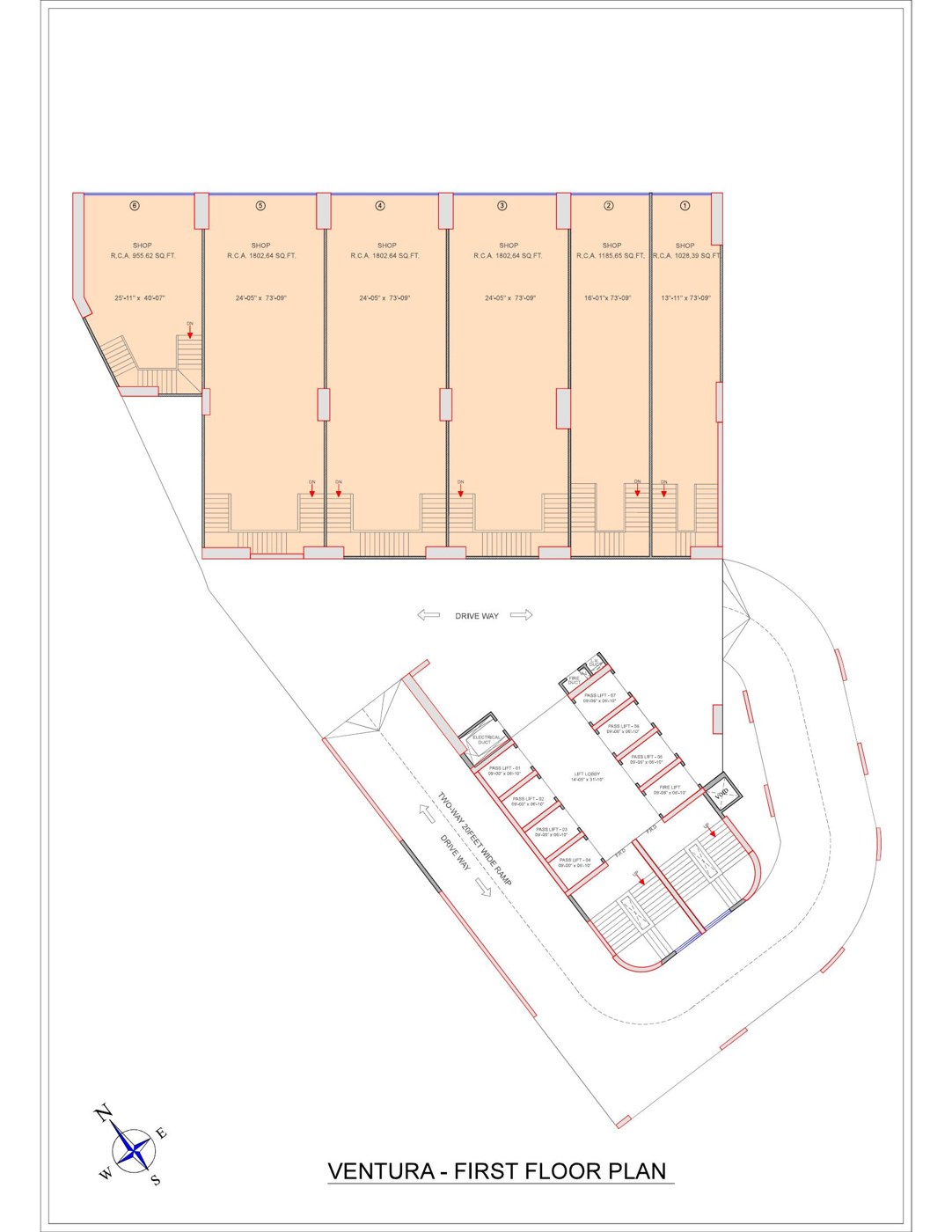 First floor retail plan at Vihang Ventura commercial property in Mira Road with staircase connectivity