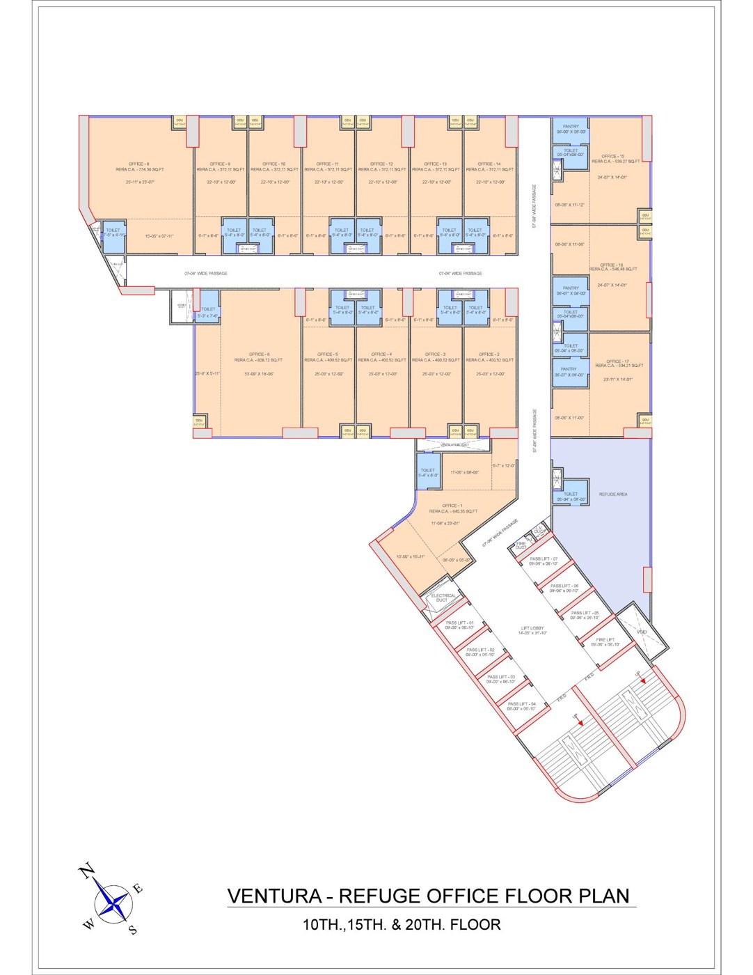 Upper level service and terrace floor plan of the Vihang Ventura commercial tower