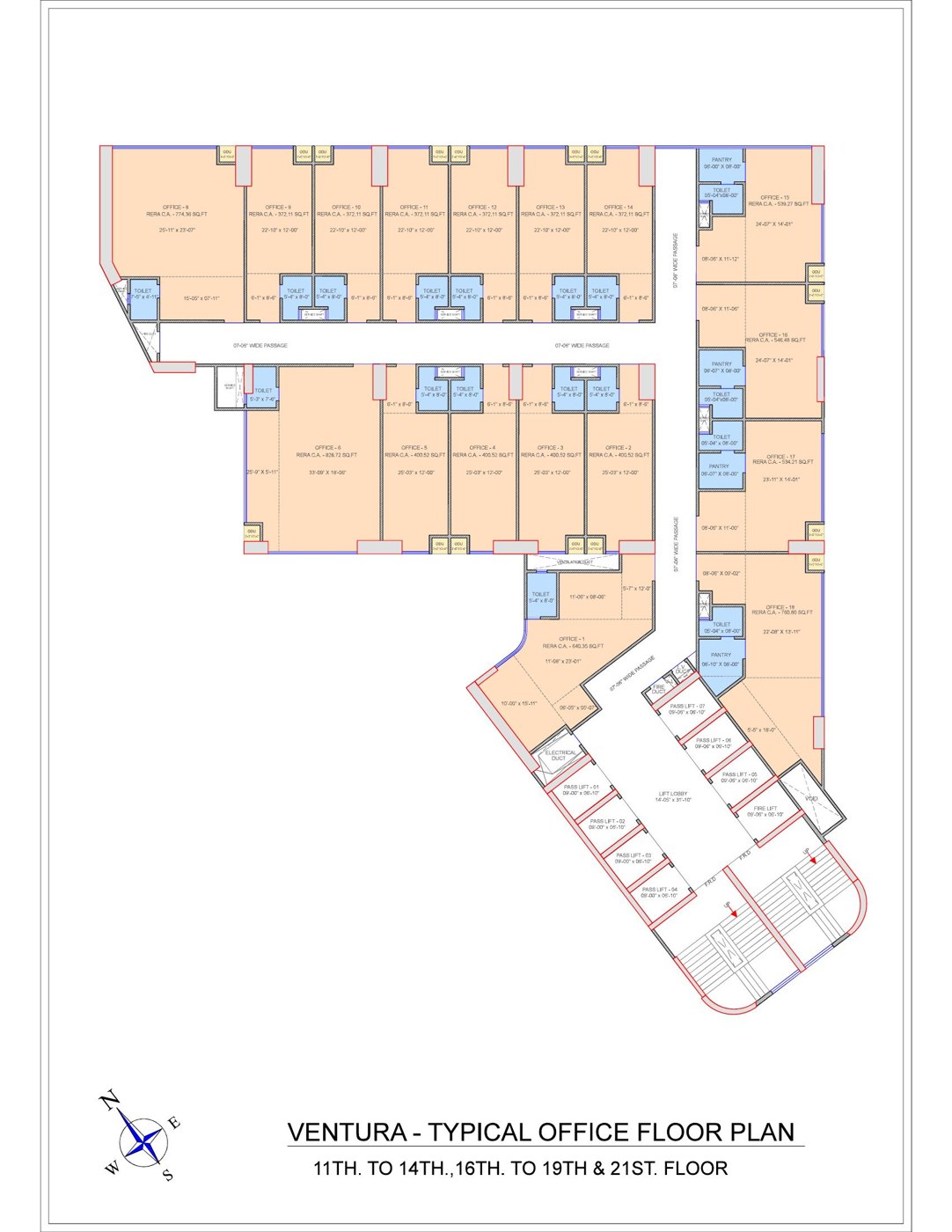 Typical office floor plan with premium office spaces in Mira Road from 372 to 774 sq.ft. at Vihang Ventura